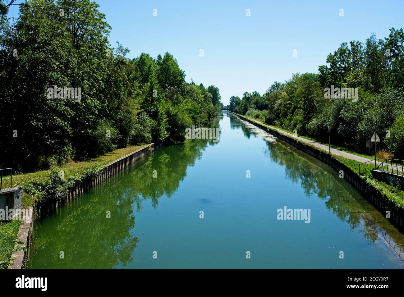 Moy-de-l'Aisne France - 30 July 2020 - Locks in Canal de la Sambre a l'Oise in France Stock Photo