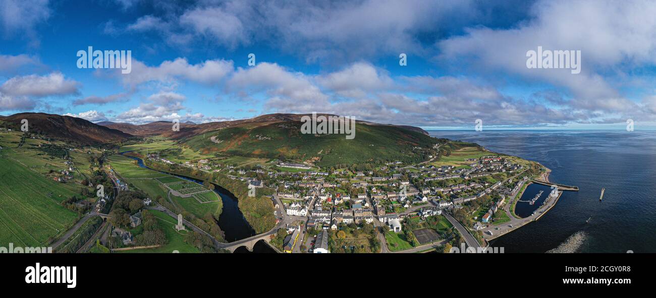 Helmsdale, Sutherland, Highland, Scotland UK. Aerial panorama. Stock Photo