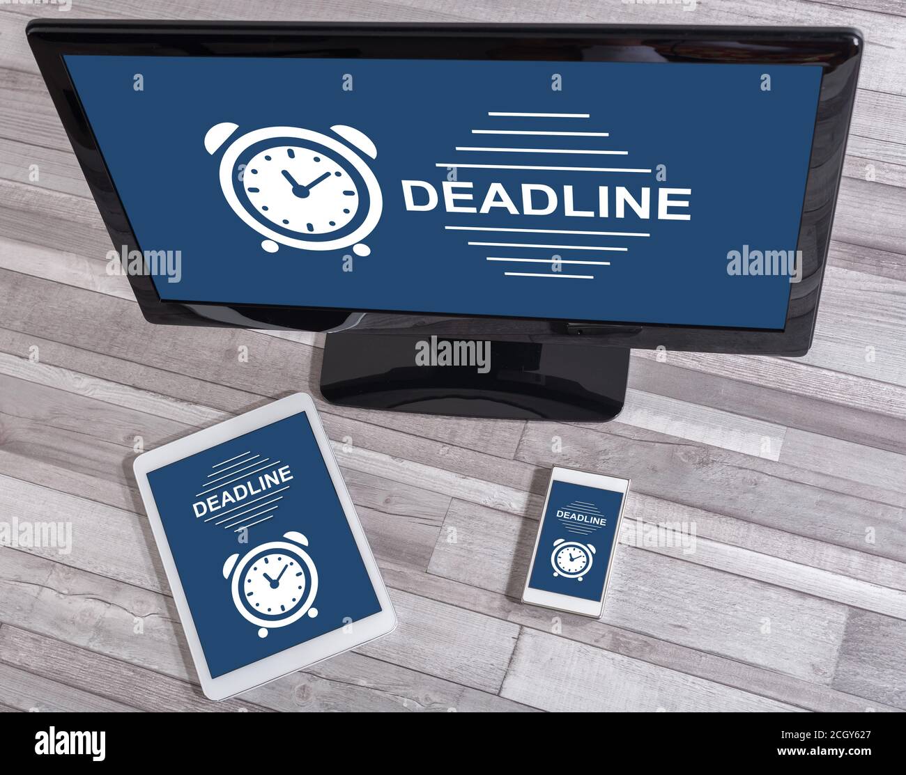 Deadline concept shown on different information technology devices Stock Photo