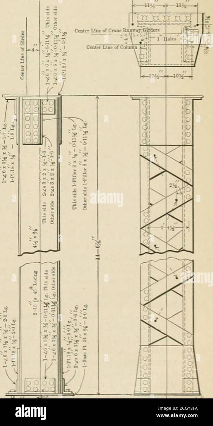 . American engineer and railroad journal . Crane Runways in Erecting Shop. -10-0-C-to-C-Pi*r.- Plan and Section of Boiler Shop. TliT II ggggrt^ &lt;D 01D D:D D D;D D Dtp D D:DD OMTr ■^StivSv- :;.   . T*  1 ,VAV1 IM k-M^ Kl kJ k1 ki RM^ M M|BI isa y tvM kVj M   kSI KM l^g; ^^0 Wheel lathe- Wheel Lathe , &lt;g|J «&£ ^J £ Hi nil S £o-eg -^o-iji 4Vkj -c-s-f -6-e-g -c-e-© c i nil EI E 1 cl ■ J7T Work Bench Prill Drill   L7 Vert, Boring Meh. Emery WheelTable V—&lt;y New Borlsl Mflb, » During 3Approx. Slip. NJ k^W^V,^W o Door 3 i T i lij -—. .. Plan and Side Elevation of New Car Shop. Crane Stock Photo