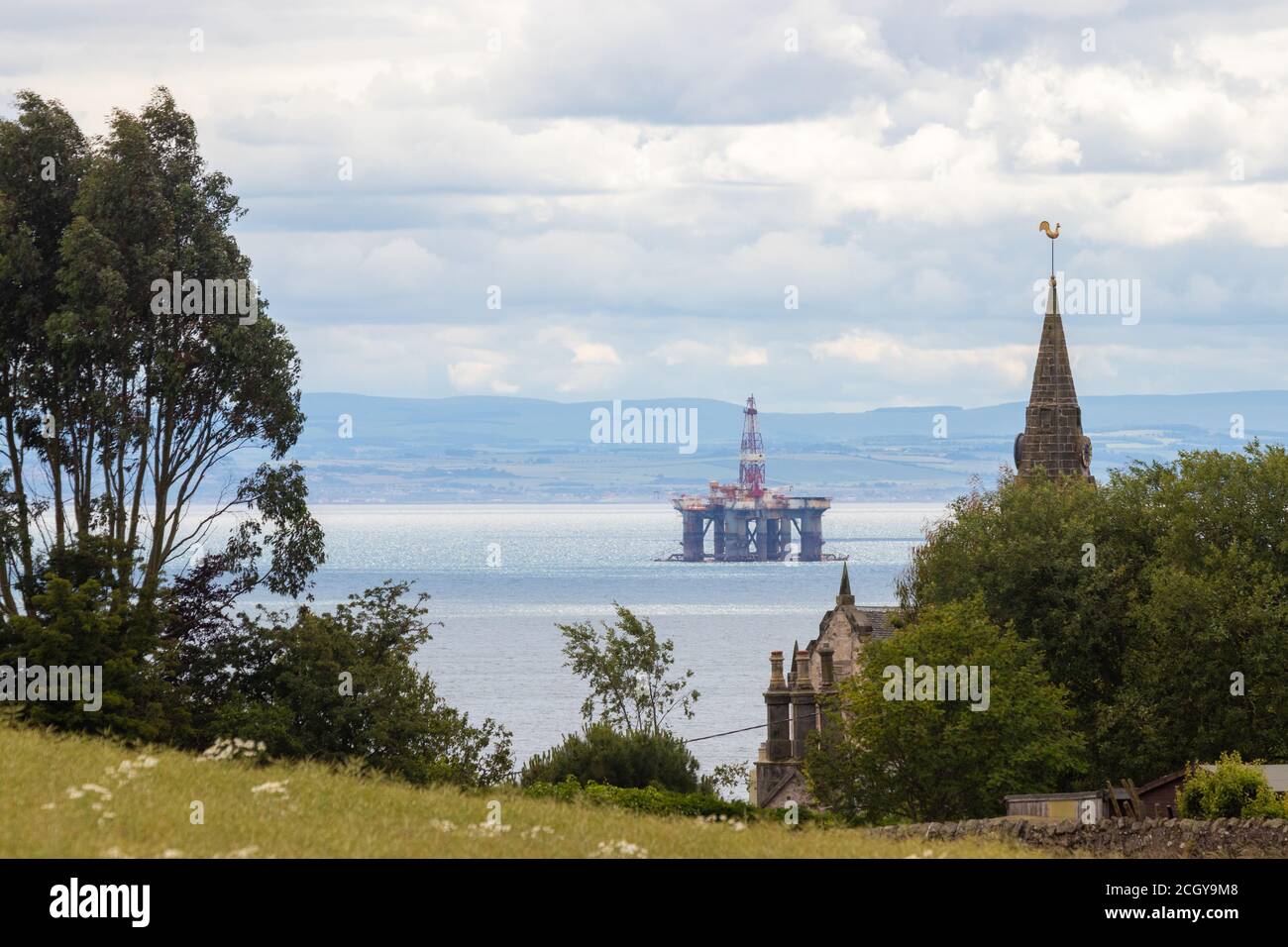 A oil rig sitting in the Firth of Forth near Largo, Fife, Scotland Stock Photo