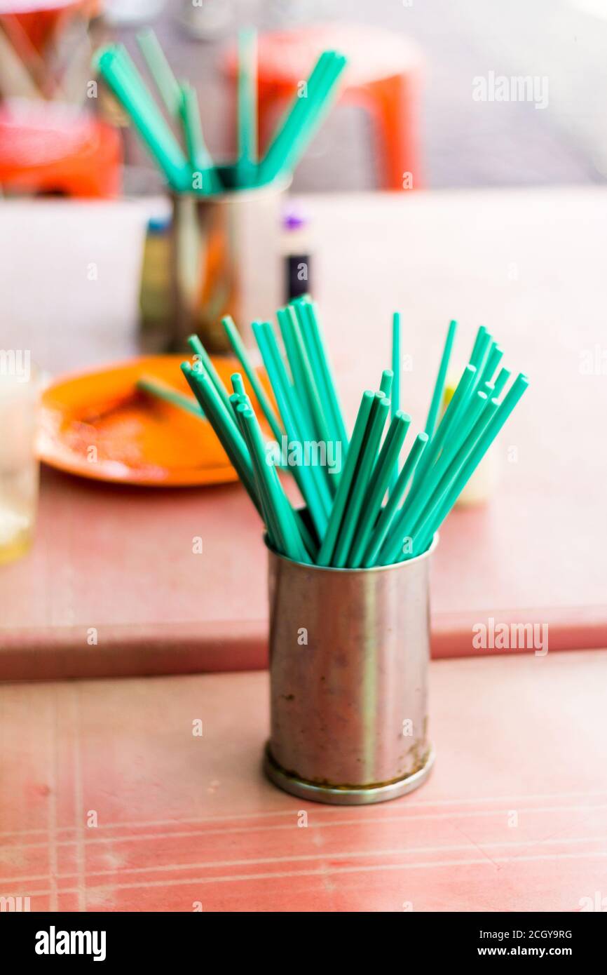 Plastic chop sticks at a local restaurant in Malaysia Stock Photo Alamy