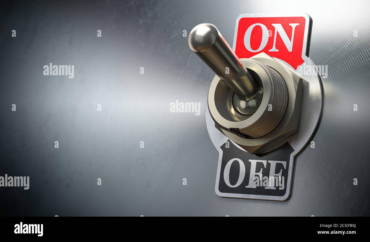 Retro toggle switch ON OFF on metal background. 3d illustration Stock Photo