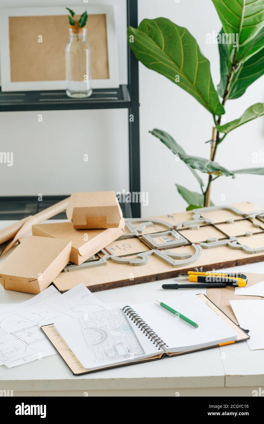 Tools for designing and making cardboard boxes in a private workshop ...