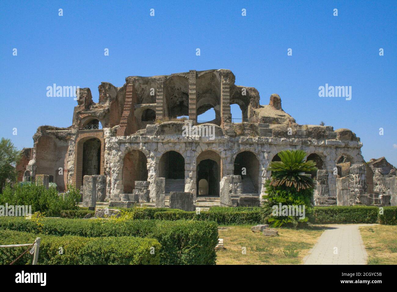 Santa Maria Capua a Vetere, Province of Caserta, Campania, Italy, Europe. The Campanian amphitheatre (Anfiteatro Campano) of Santa Maria Capua Vetere, the anciet Capua, is the second largest of such monuments in ancient Italy after the Colosseum. It was built between the end of the first and the beginning of the second century AD. Stock Photo