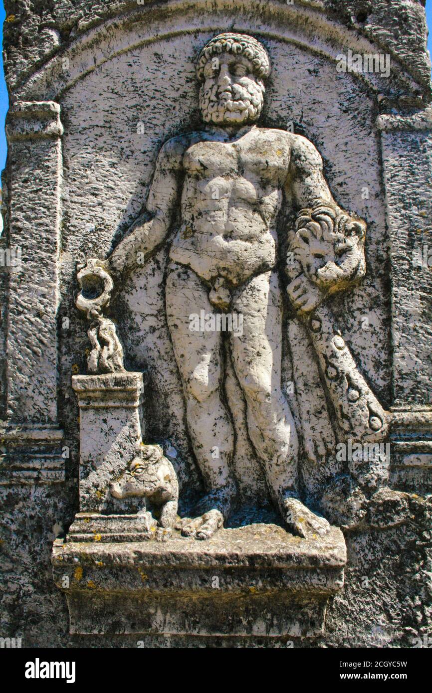 Santa Maria Capua a Vetere, Province of Caserta, Campania, Italy, Europe. Campanian amphitheatre (Anfiteatro Campano). Relif of Hercules (Ercole). Stock Photo