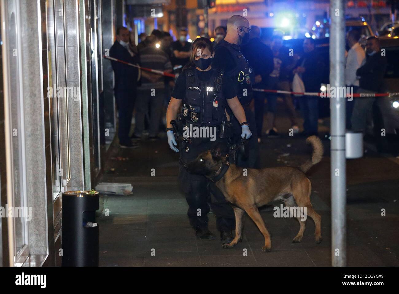 Cologne, Germany. 12th Sep, 2020. The police and customs are standing in front of an object that is currently being searched. A drug tracker dog is on the scene. Credit: David Young/dpa/Alamy Live News Stock Photo