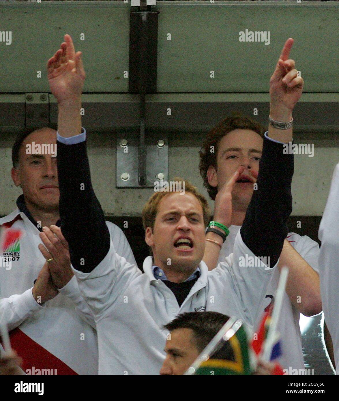 Prince William celebrates England's 1st try. Rugby World Cup Semi Final. France v England. Paris. 13 Oct 2007.  PICTURE : MARK PAIN /  ALAMY Stock Photo