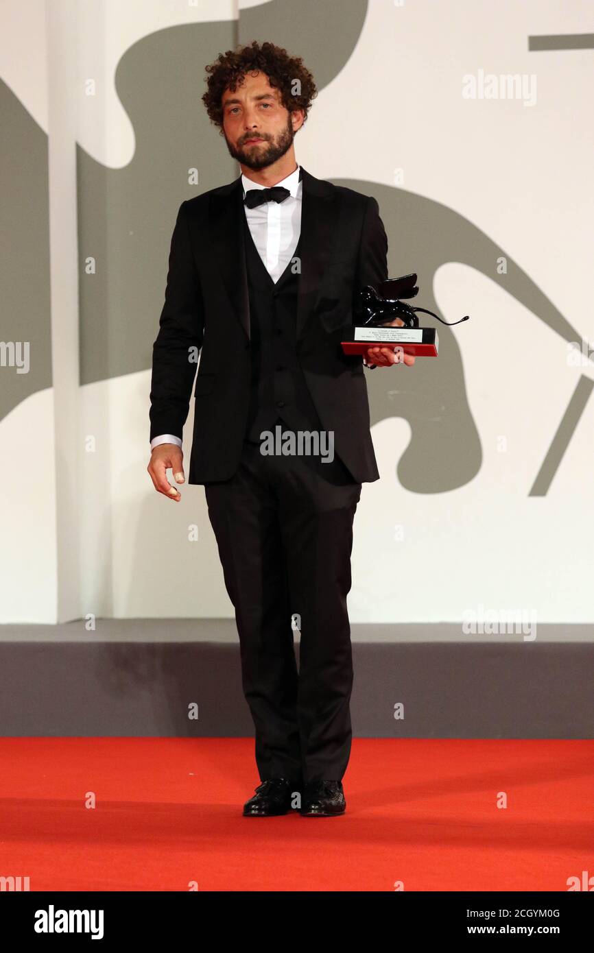 Italy, Lido di Venezia, September 12, 2020 : Orizzonti Awards for best actor, in the picture the winner Yahya Mahayni for the film 'The man who solds his skin' by Kaouther Ben Hania director. 77th International Venice Film Festival.    Photo © Ottavia Da Re/Sintesi/Alamy Live News Stock Photo