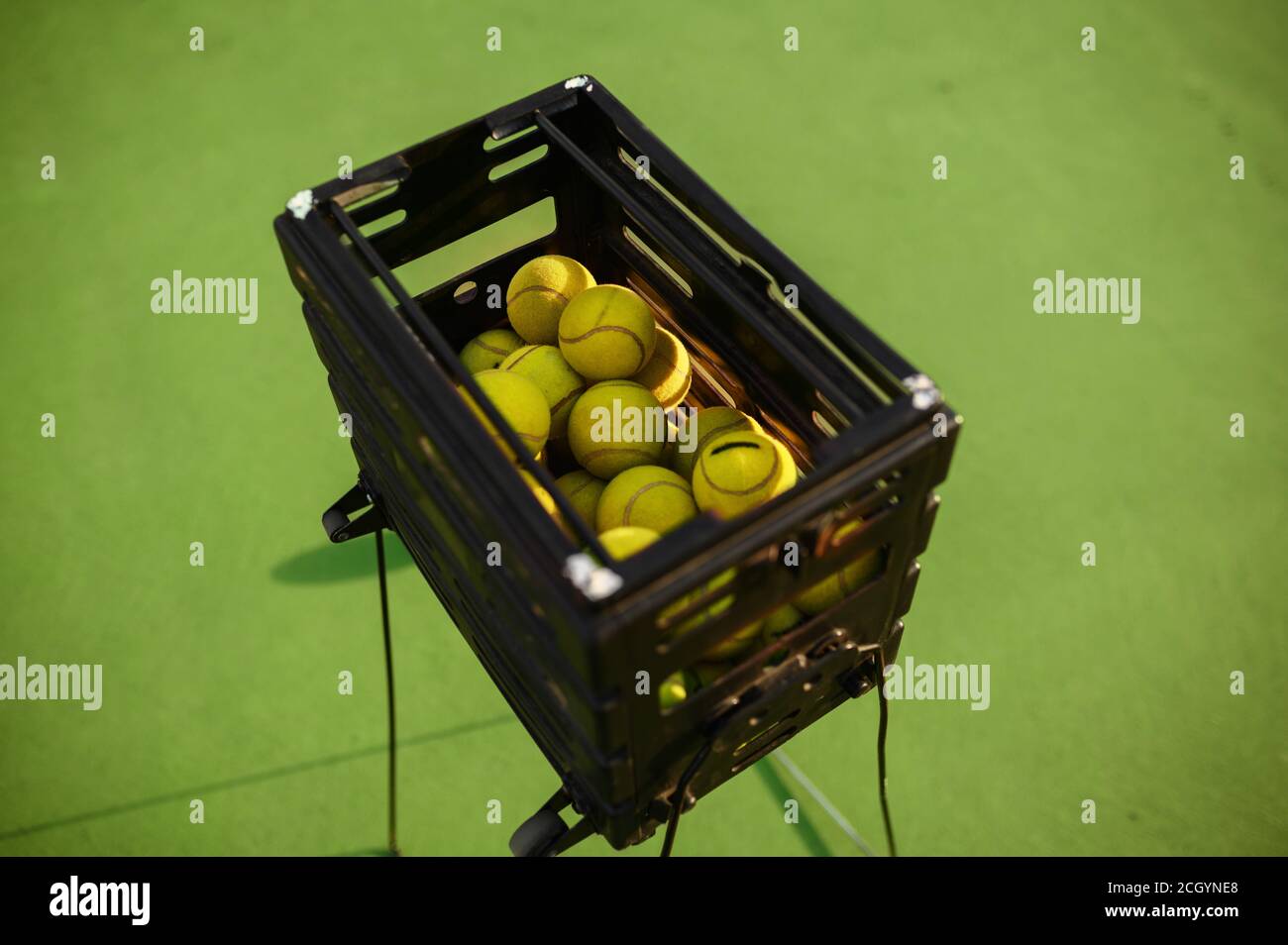 Basket with big tennis balls, top view, nobody Stock Photo Alamy