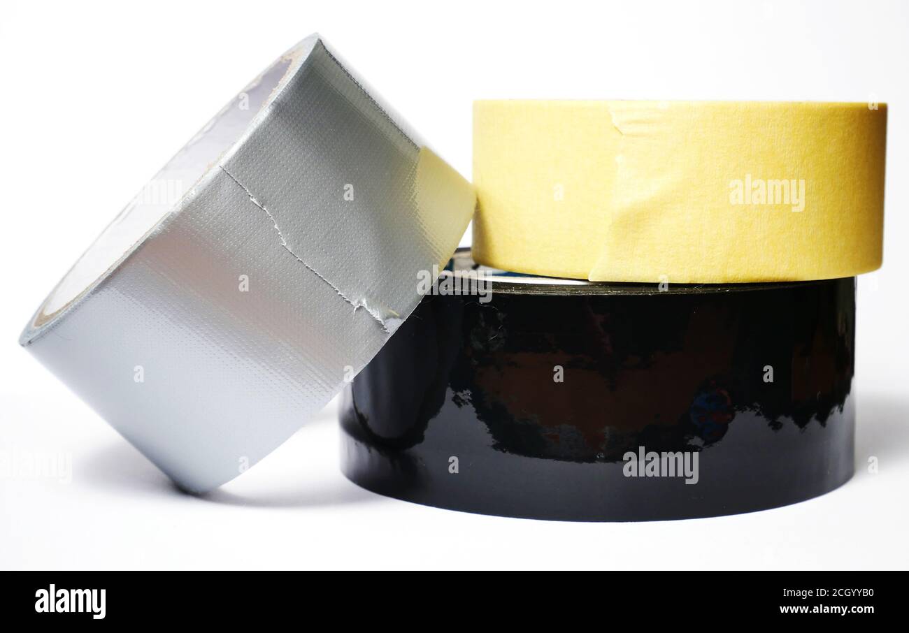 Set of various isolated adhesive tapes on a white background. Gray