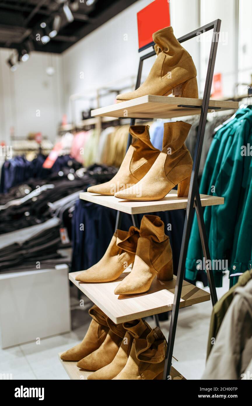 Shoes collection in clothing store, nobody Stock Photo Alamy