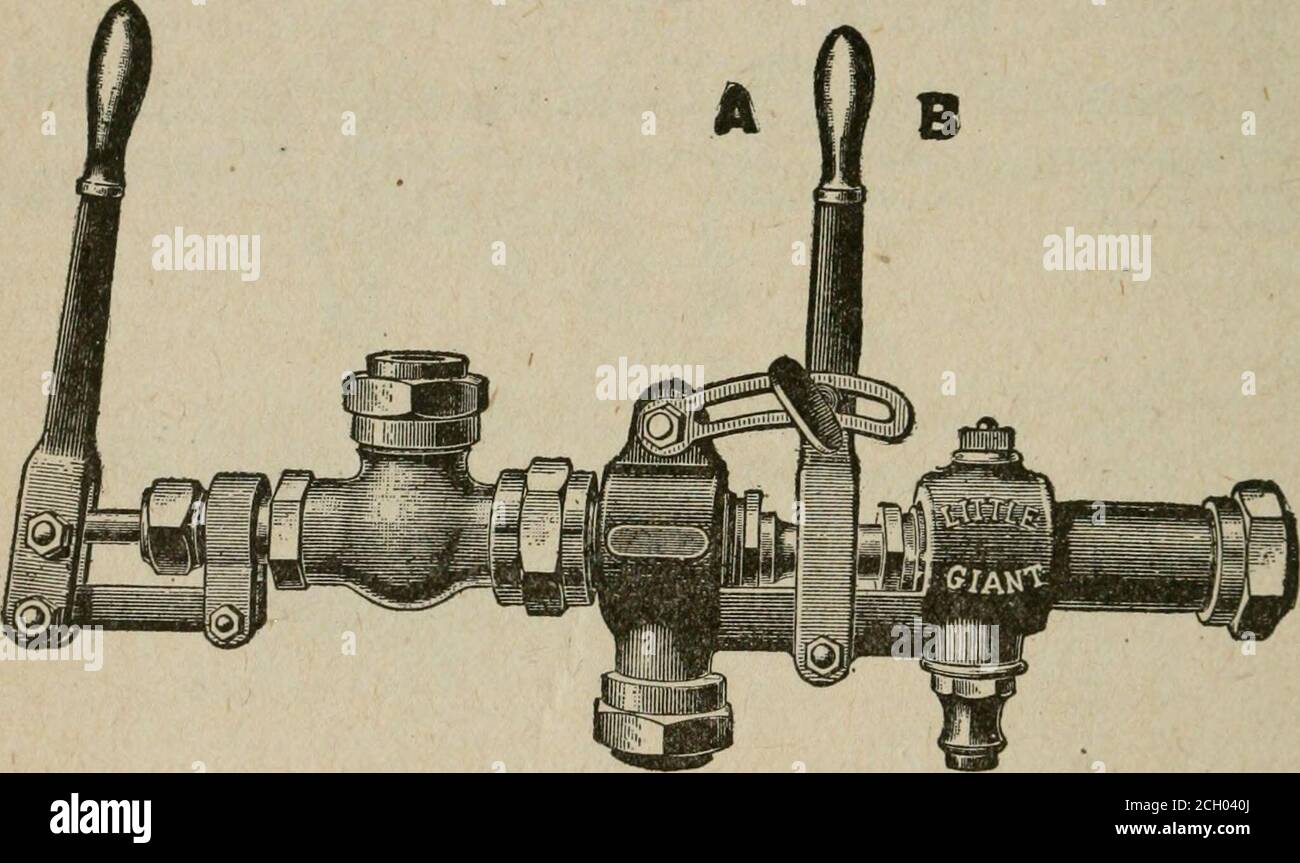 . Science of railways . 7. Main Valve. 21. Combining Tube Clamp. 8. Jet Valve. 22. Quadrant. 9. Jet Valve Stem. 23. Thumb Screw. 10. Starting Valve Link. 24. Steam Tube. 11. Fulcrum. 25. Combining Tube. 12. Stuffing Box Nut. 26. Discharge Tube. 13. Large Packing Nut. 27. Check Valve. 14. Small Packing Nut This injector is fitted with a movable combiningtube (part numbered 25 in sectional view) oper-ated by a lever which allows it to be adjusted towork correctly at dii^erent pressures of steam andunder the many conditions required of a locomo-tive injector. To Operate,—^^Have the combining tube Stock Photo