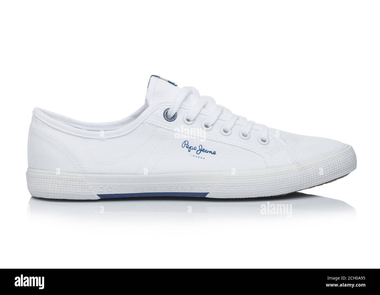 LONDON, UK - SEPTEMBER 09, 2020: Pepe Jeans white fabric sneakers on white  background Stock Photo - Alamy