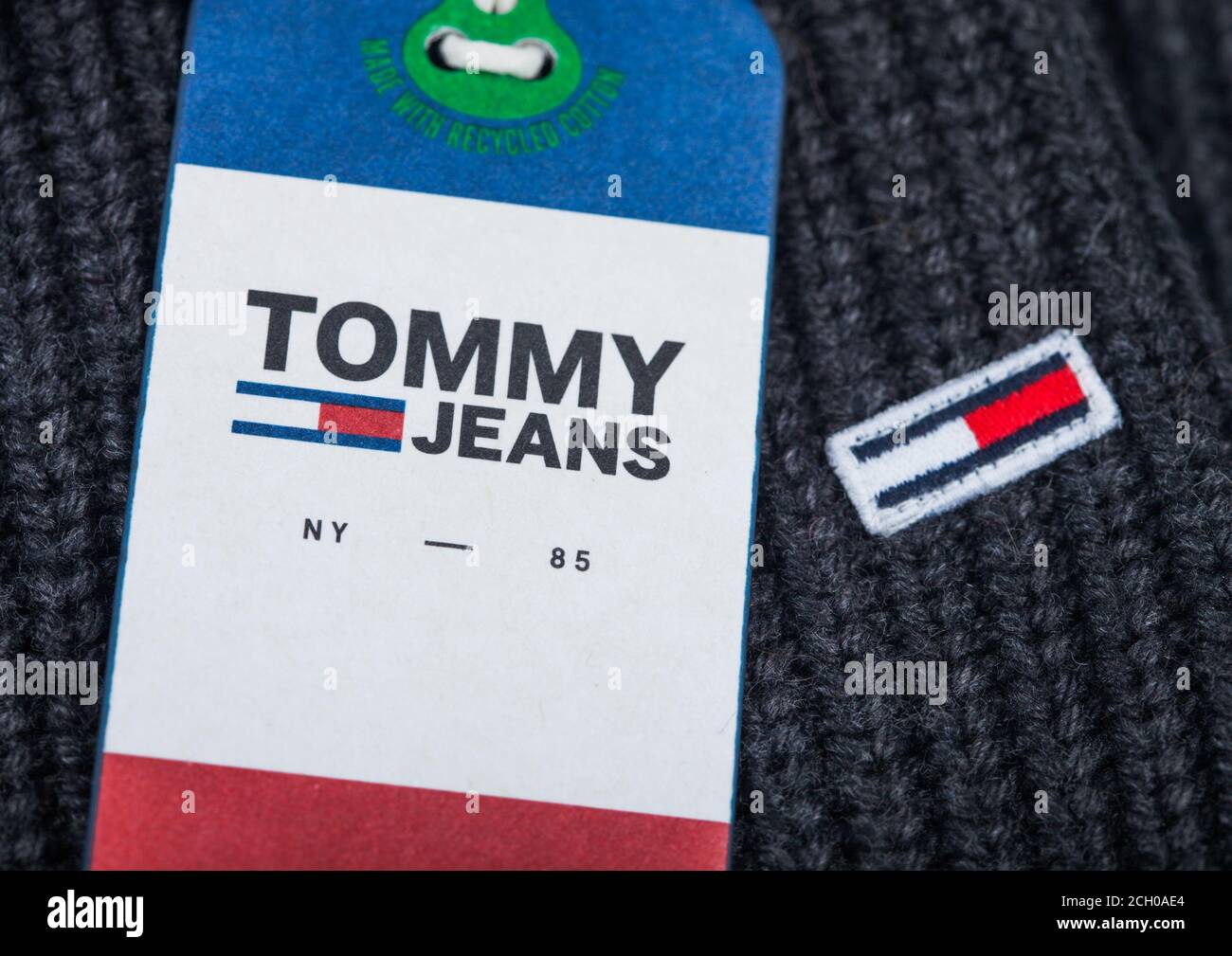 LONDON, UK - 09, 2020:Tommy Hilfiger logo and clothing tag on grey wool fabric Stock Photo - Alamy