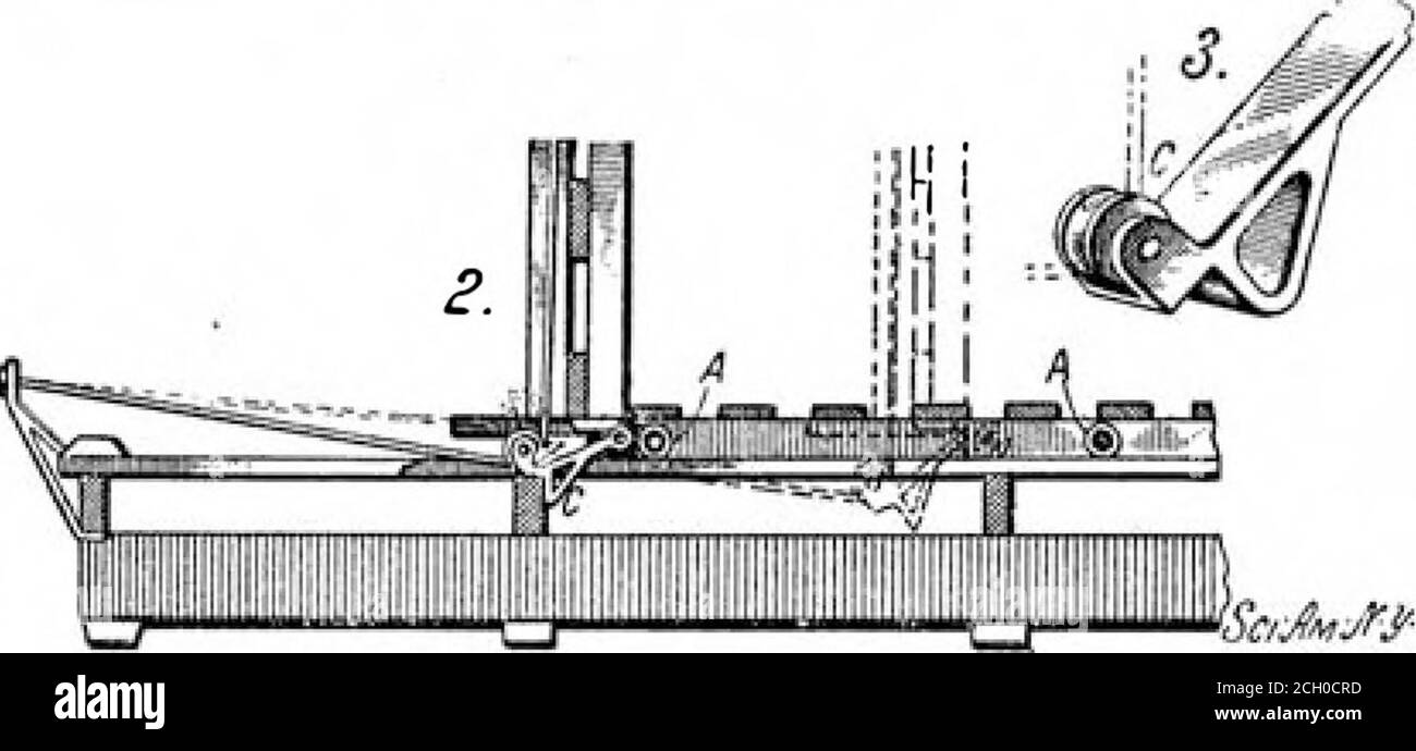 . Scientific American Volume 92 Number 08 (February 1905) . AN IMPROVED HAY RACK.. &A-W DETAILS OF THE LOCKING DEVICE. lower recess, permitting the forward end of the fen-der to drop to the track, on which it will be supportedby rollers. In this position it is obvious that a personstruck by the fender may fall therein without dangerof injury. Mr. Louis A. Bechtel, Jr., of Benwood,West Virginia (P. O. box 134), is the inventor of thisimproved fender. slotted near the end to fit over a pin onthe nut of the shorter shaft. The long verti-cal arm of the inverted L-shaped lever isconnected to the le Stock Photo
