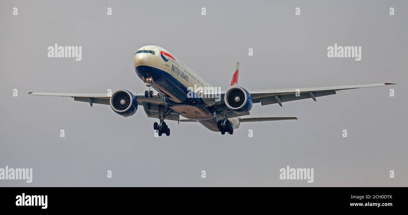 British Airways Boeing 777 G-STBE on final approach to London-Heathrow Airport LHR Stock Photo