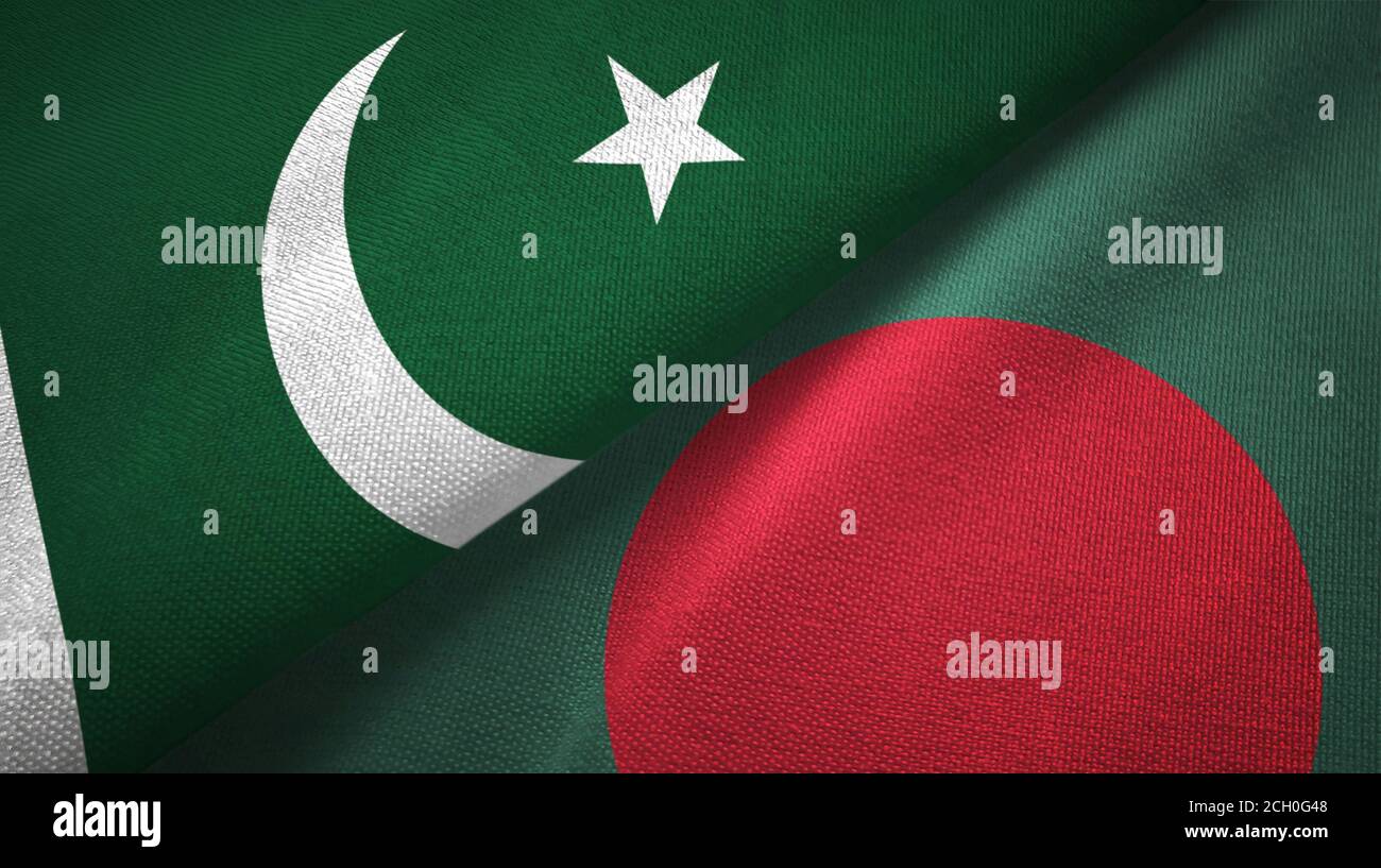 Pakistan and Bangladesh two flags textile cloth, fabric texture Stock Photo