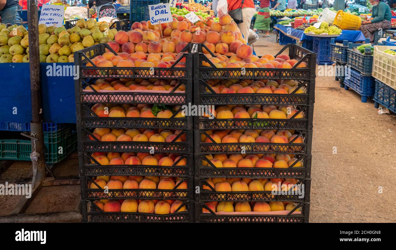 Karsiyaka, izmir / turkey - 09.09.2020: in wednesday grand bostannli bazaar, fruit and vegetable section Stock Photo