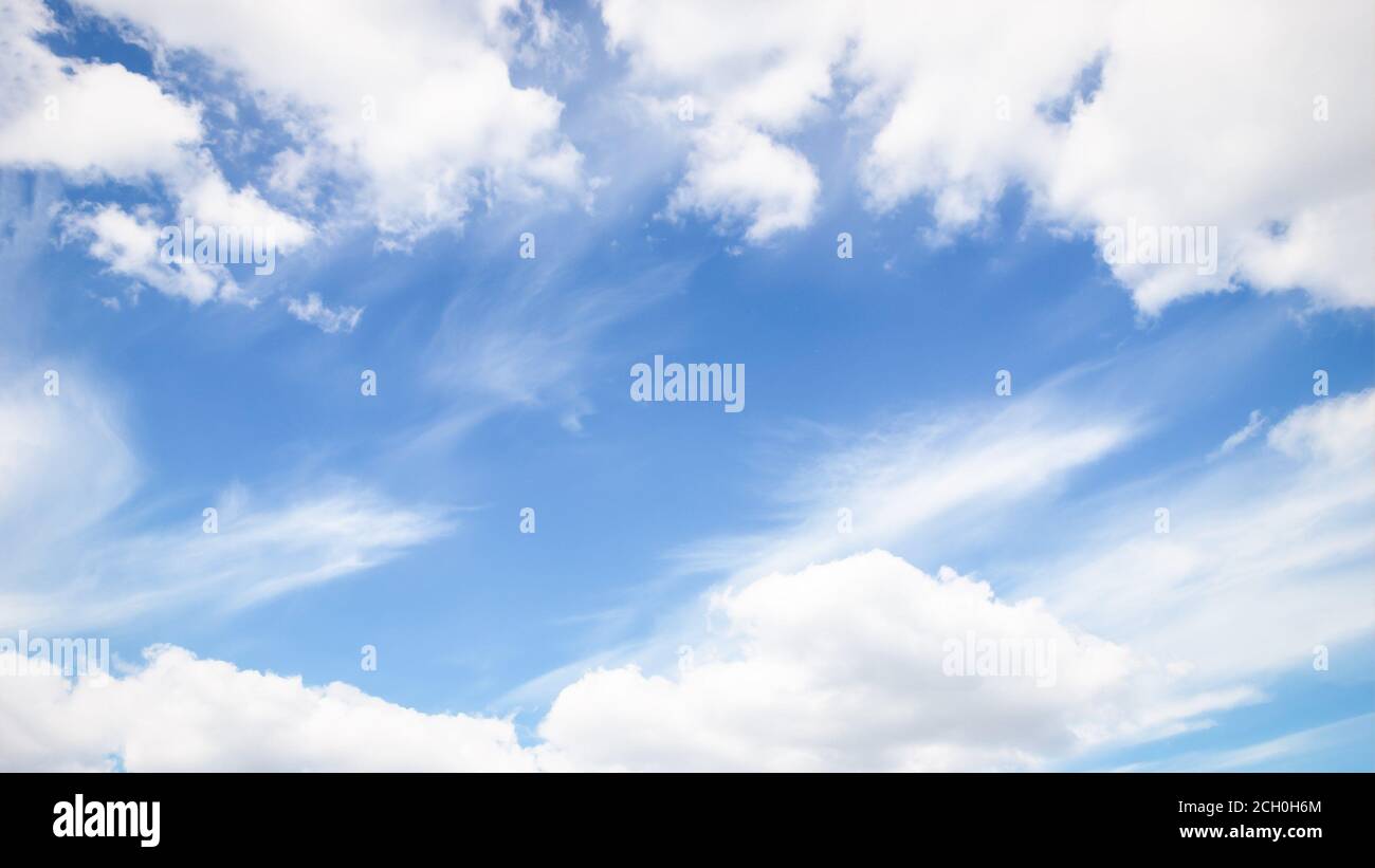 Scenic sky panorama background. Blue sky with fluffy white clouds Stock ...