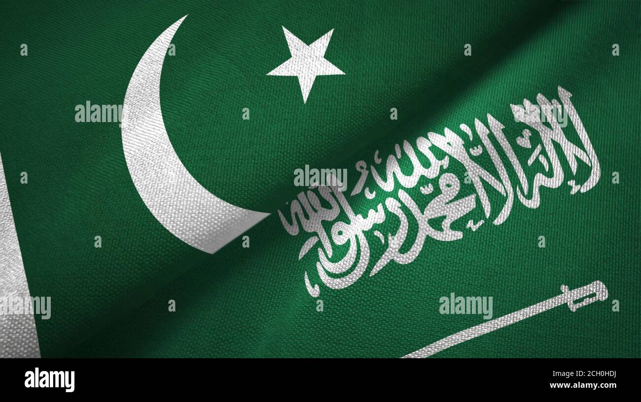 Pakistan and Saudi Arabia flags textile cloth Stock Photo