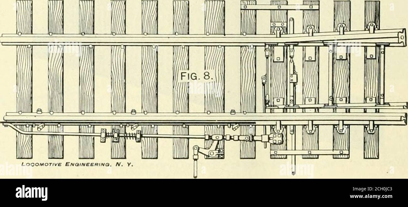 . Locomotive engineering : a practical journal of railway motive power and rolling stock . thdraw-ing the lock pin from lock bar, leaving the F.^elNT.-lOlNT ].t)CK. possible to reverse other levers which de-pend for .safety on the fact that the switchis properlj set and locked. Any plant can-not be considered safe where the switch-and-lock movement is such a distance fromthe tower that it would be possible toreverse and latch the lever, owing to thespring in the connections when the lockpin had not entered the lock bar, as wouldbe the case if something should get in be-tween the points of the Stock Photo