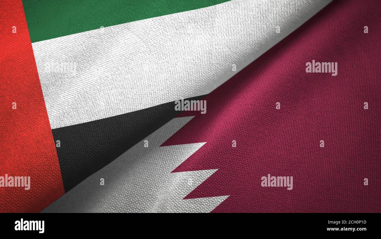 United Arab Emirates and Qatar two flags textile cloth, fabric texture
