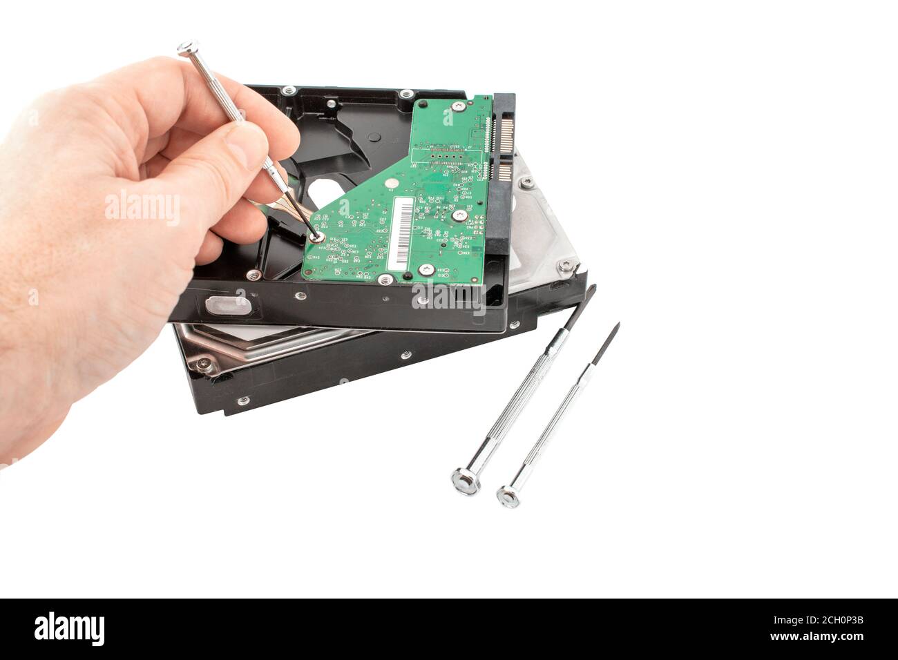 Set of screwdrivers for repair. Computer repair. Computer hard drive