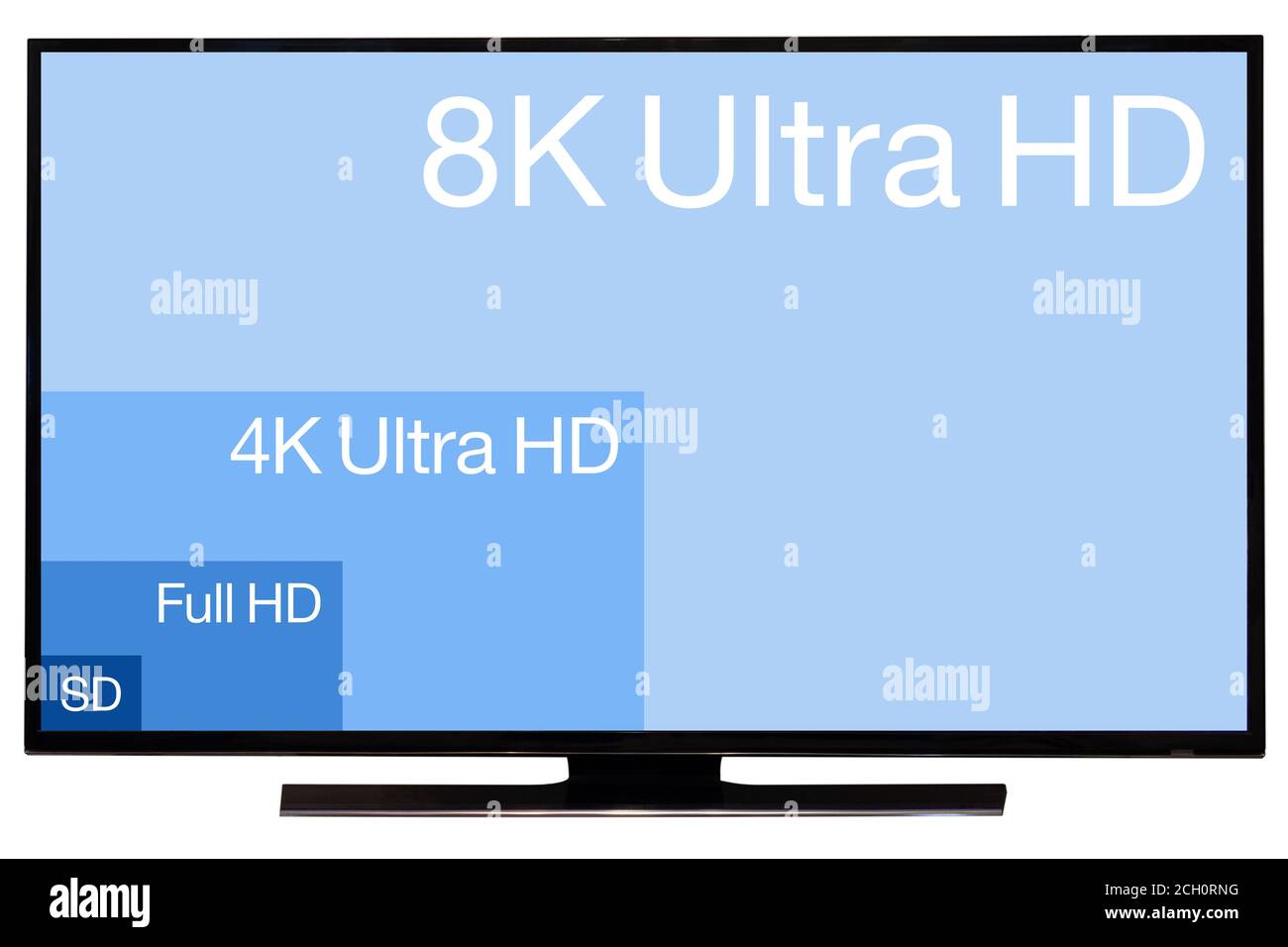 TV ultra HD. 8K television resolution technology. HDTV Ultra HD concept Stock Photo