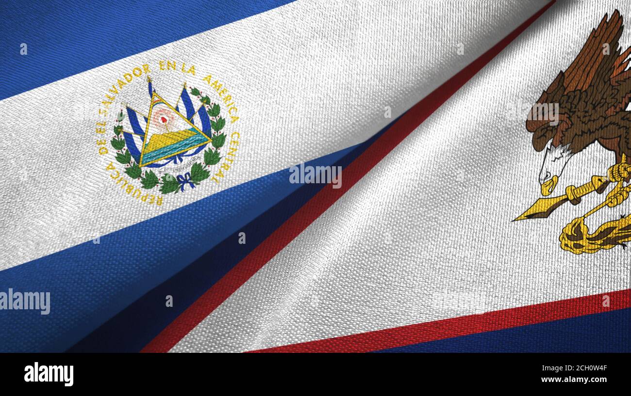 El Salvador and American Samoa two flags textile cloth, fabric texture Stock Photo