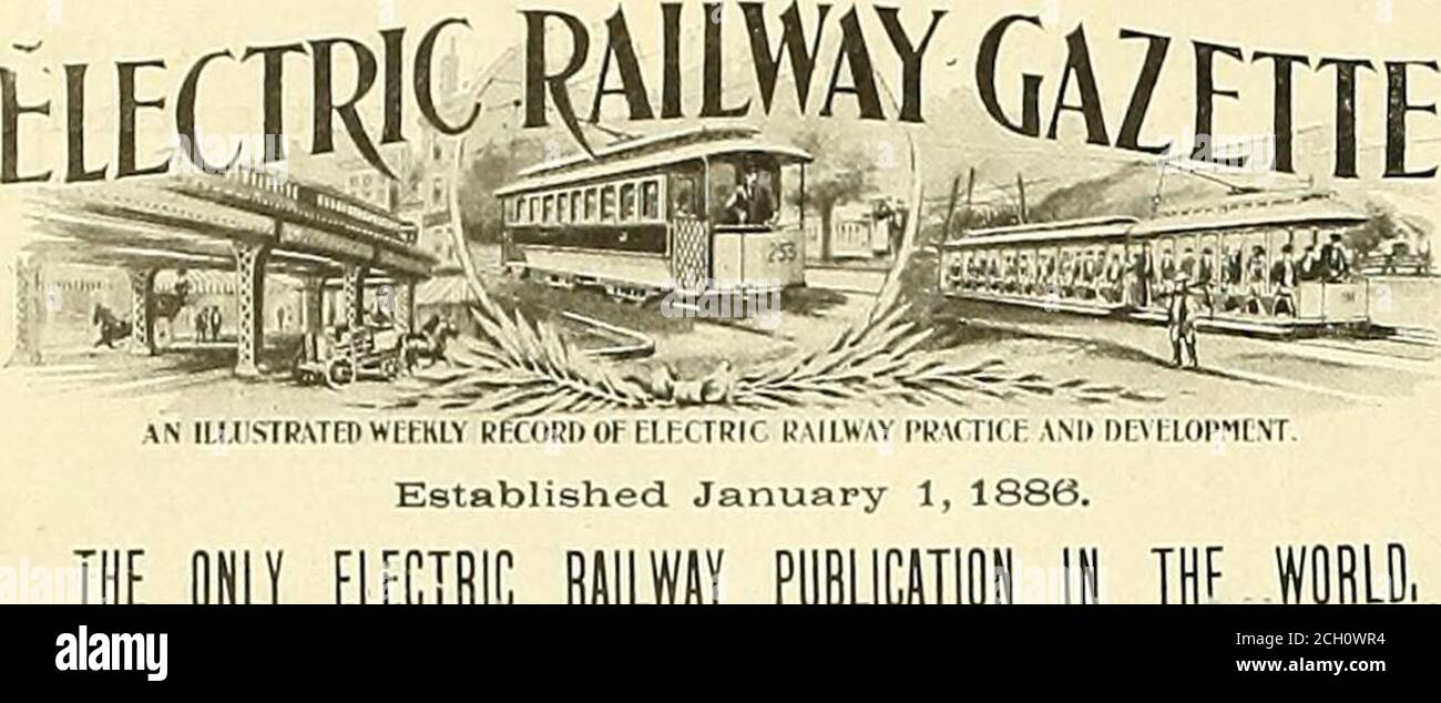 . Electric railway gazette . action Company, the North New York Traction Com-pany, and the Southern Boulevard Railway Company, for astreet railway franchise in the Twenty-third and Twenty-fourth wards in New York City. In order to invalidatethe sale of the franchise the rival bidders offered extraor-dinary prices. The bidding did not stop until the Peoples The Baldwin Locomotive Works, it is announced, havereceived several orders for light weight electric locomo-tives for high speed in passenger service, and are develop-ing and building freight locomotives for hauling trains ofsix or eight huu Stock Photo