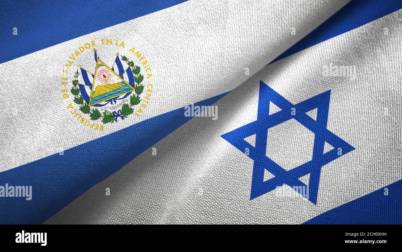 El Salvador and Israel two flags textile cloth, fabric texture Stock ...