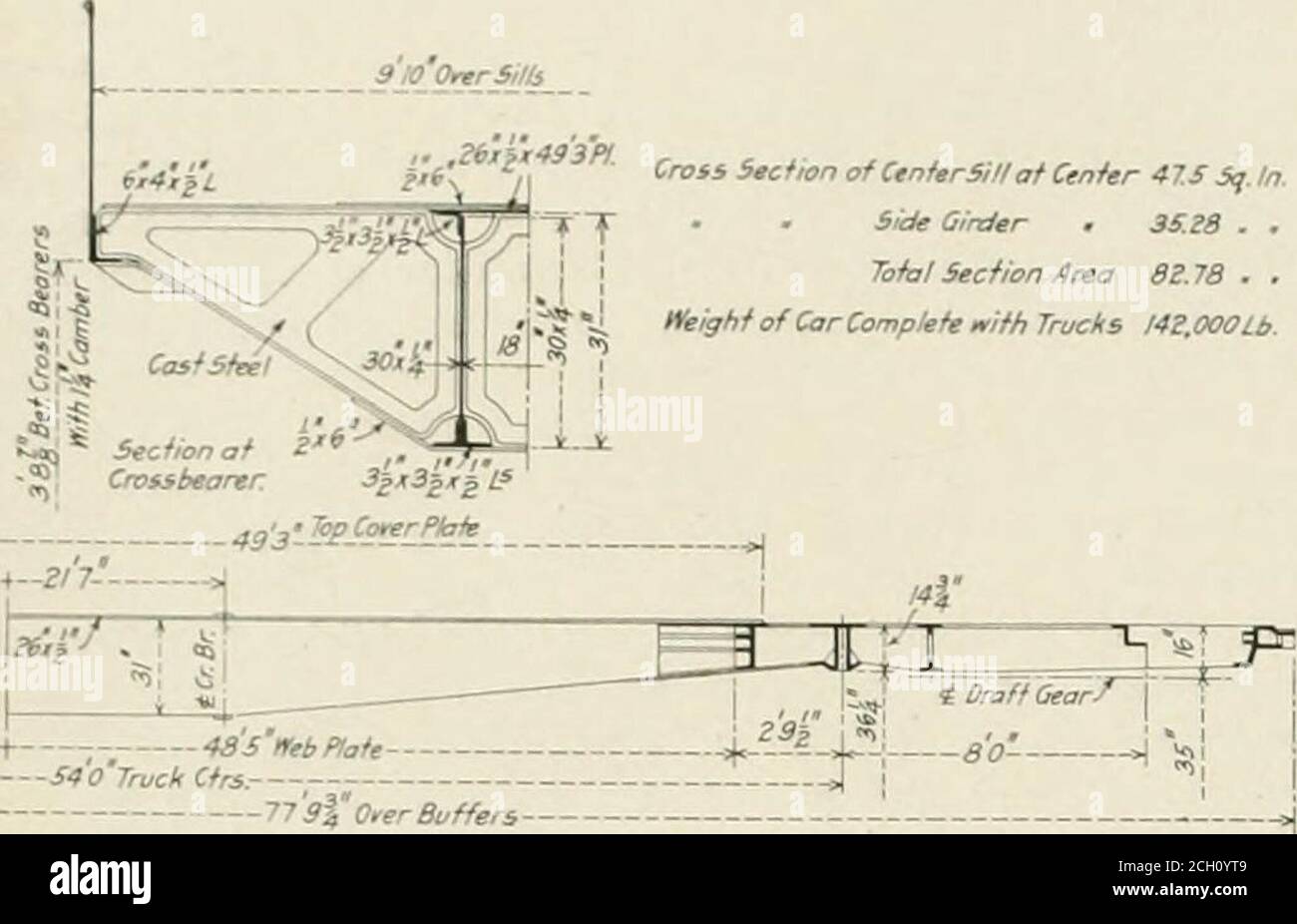 . Railway mechanical engineer . and center sills. 4. Underframe designed to carry pulling and buffing loadsonly. The first type has reference to a construction where deepcenter sills are used in conjunction with a light side girder,as shown in Fig. 1. Most underframes of this type now inservice are built with cast steel end portions which includein one casting the body bolster, platform, side and center 228 KAll.WAV AGE GAZETTE. MECHANICAL EDITION oL. 89, Xo. 5 sills extending as far back as the bolster. This design offraming requires very deep sills, which represent additionalweight over tha Stock Photo