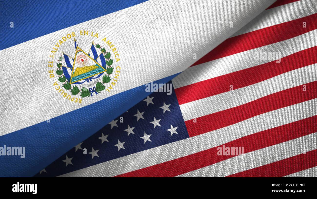 El Salvador and United States two flags textile cloth, fabric texture Stock Photo