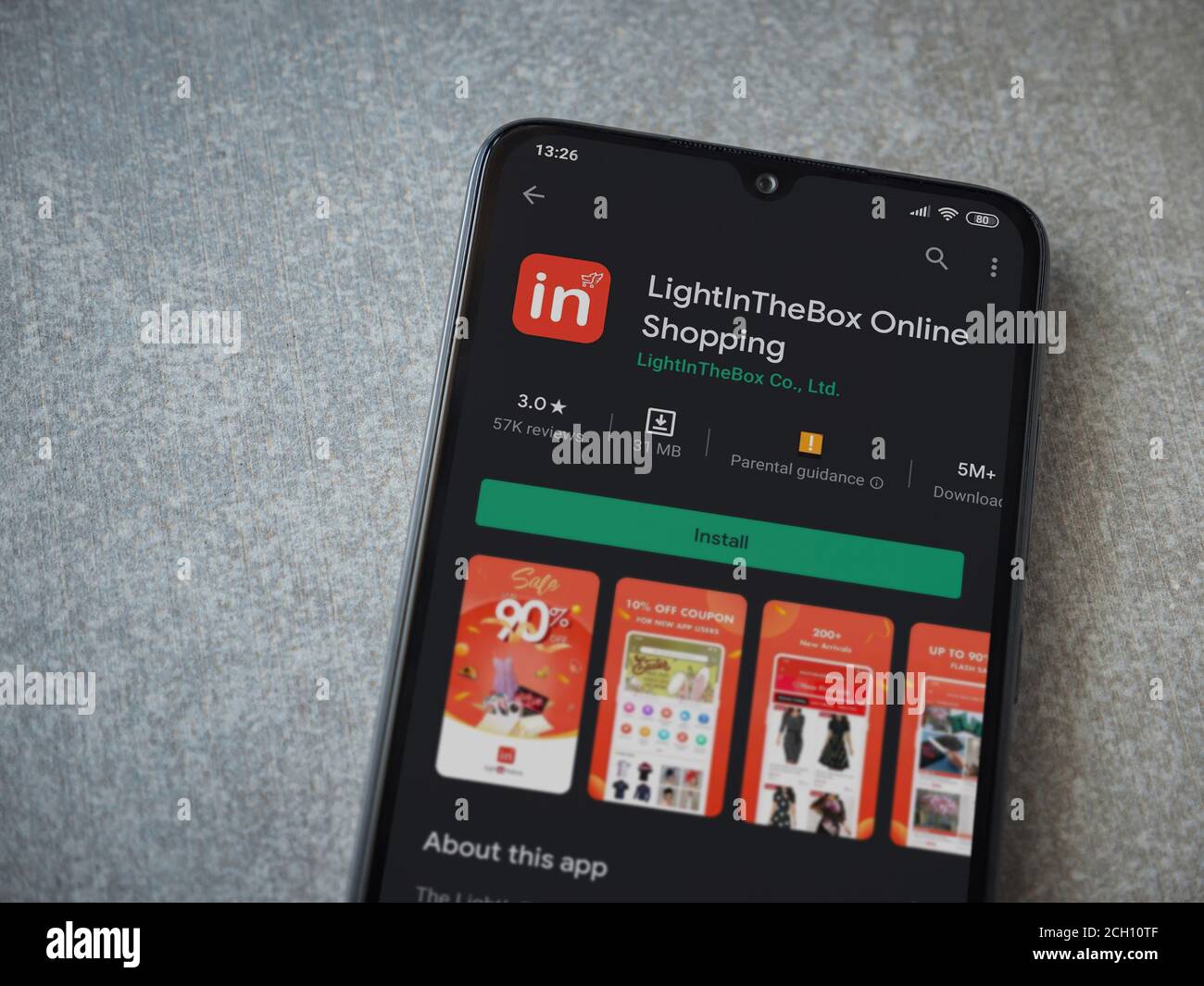 Lod, Israel - July 8, 2020: Lightinthebox app play store page on the  display of a black mobile smartphone on ceramic stone background. Top view  flat l Stock Photo - Alamy