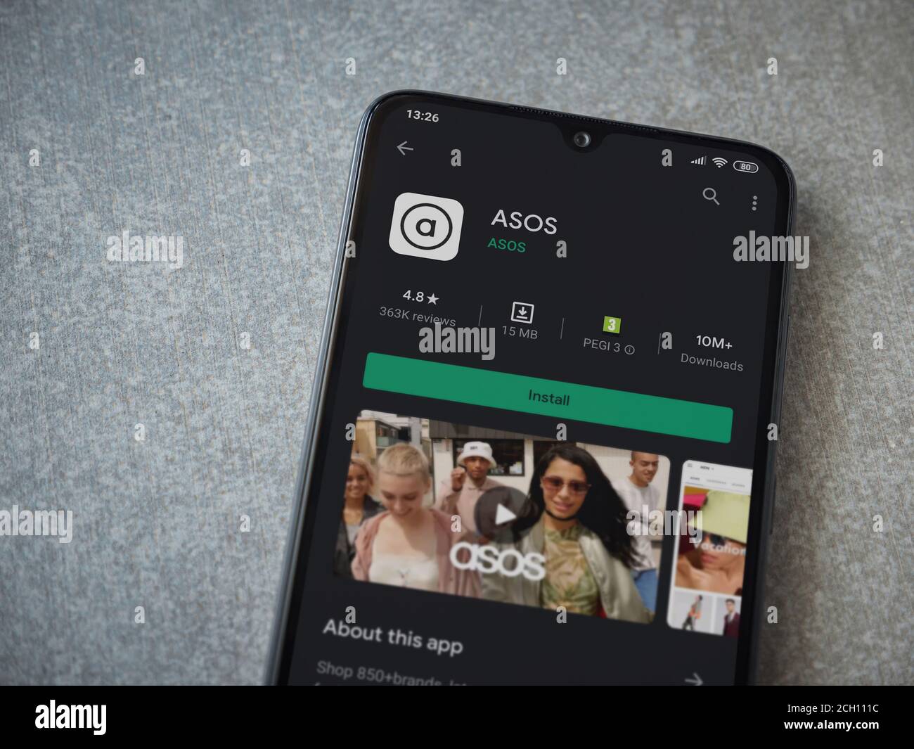 Lod, Israel - July 8, 2020: ASOS app play store page on the display of ...