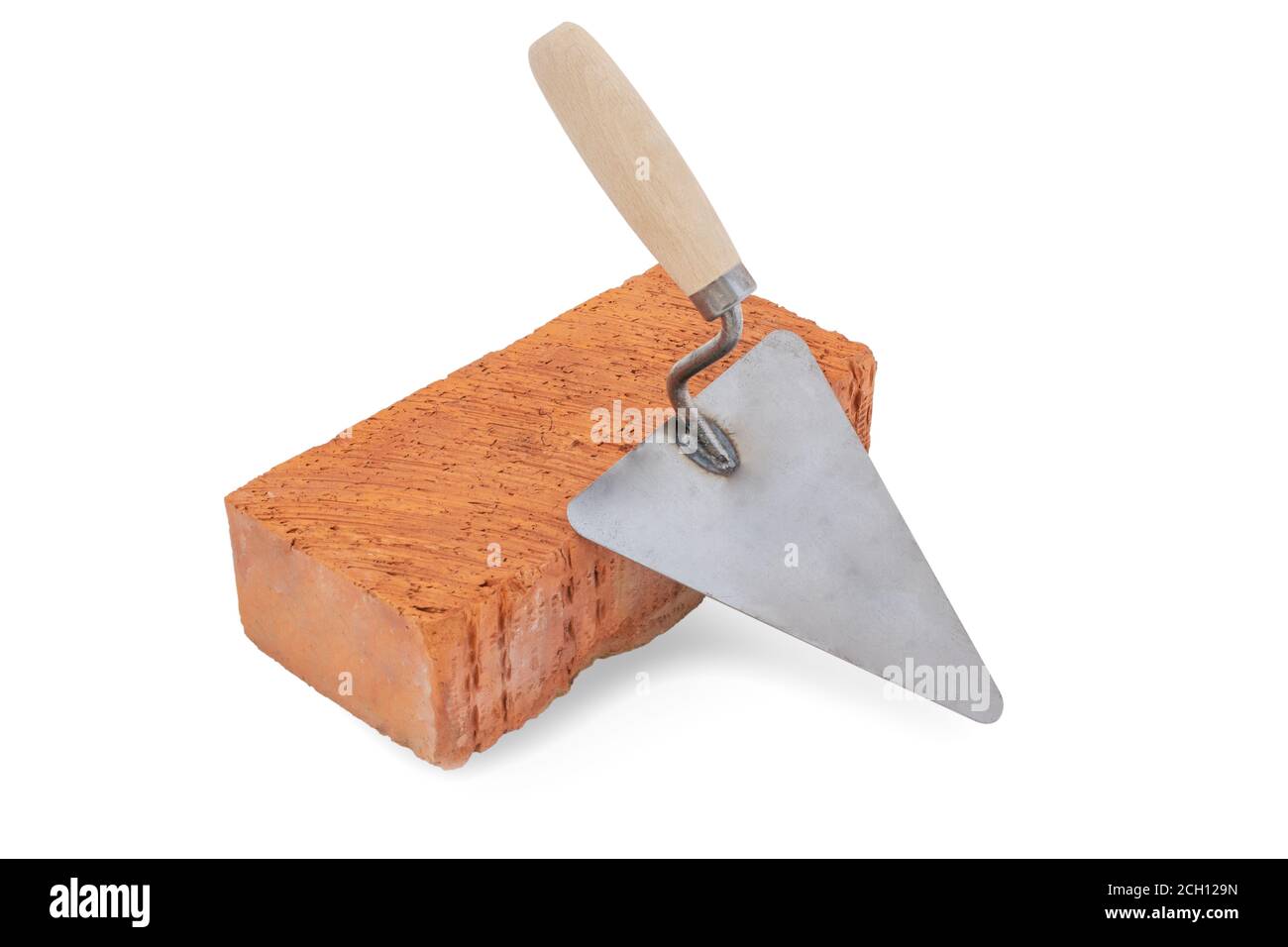 Mason tools. Brick and trowel isolated on white background. Concept of the construction. concept
