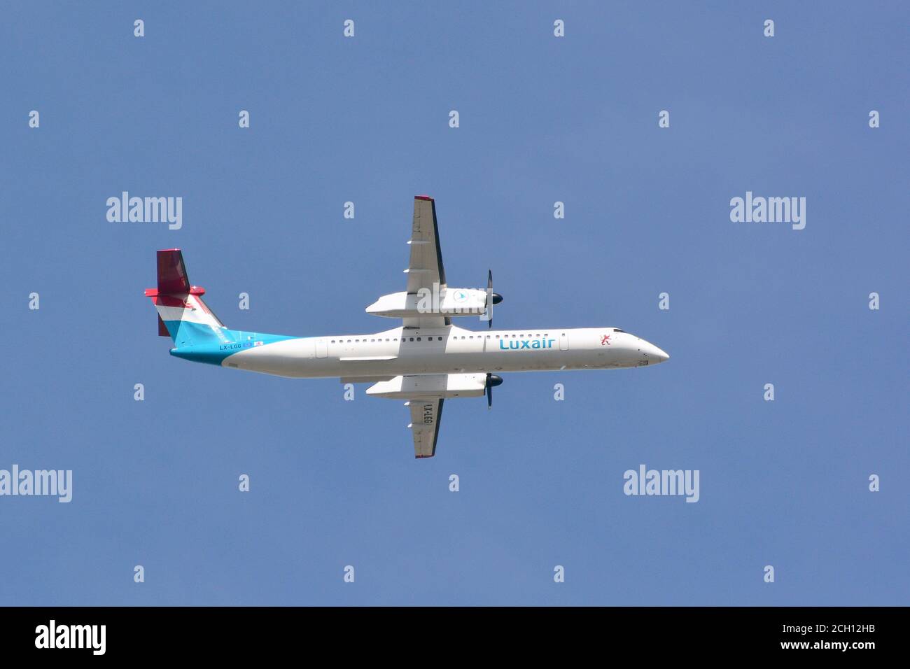 Luxair (is the flag carrier airline of Luxembourg), De Havilland Canada Dash airplane Stock Photo