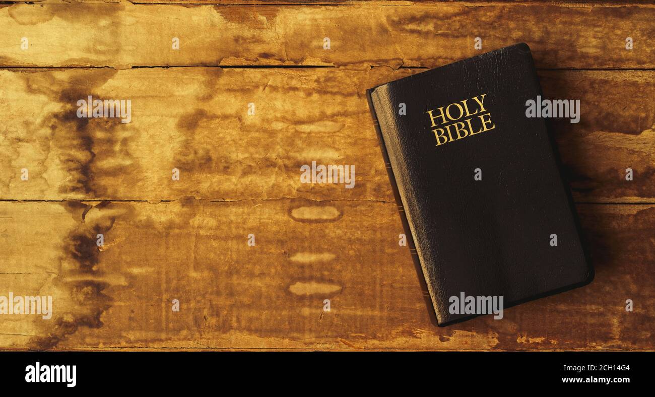 Holy Bible on wood with copy space Stock Photo Alamy