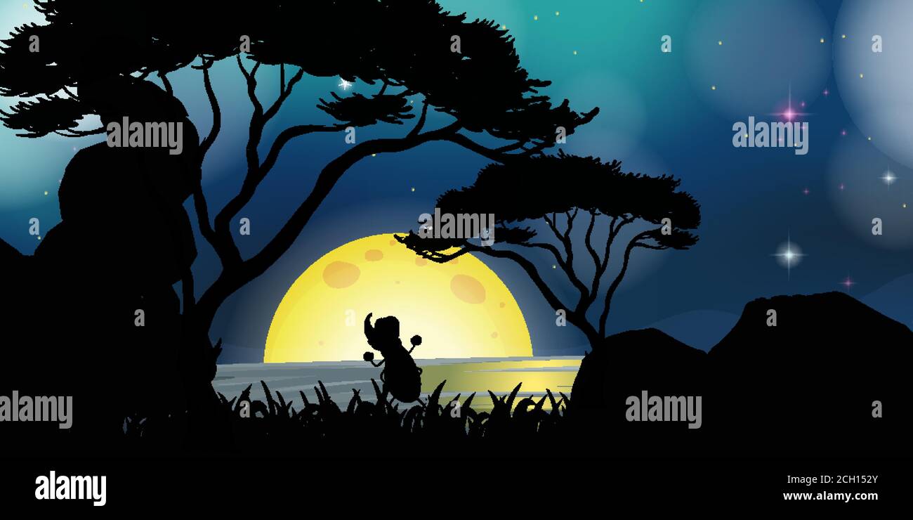 Nature scene at night illustration Stock Vector Image & Art - Alamy