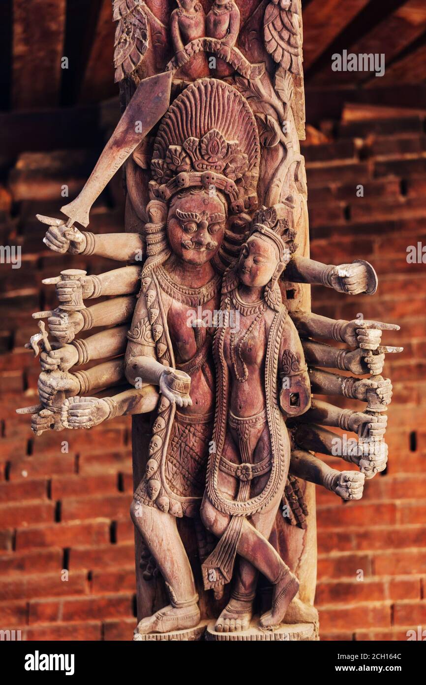 A wooden sculpture carved in Kathnandu, Nepal Stock Photo Alamy