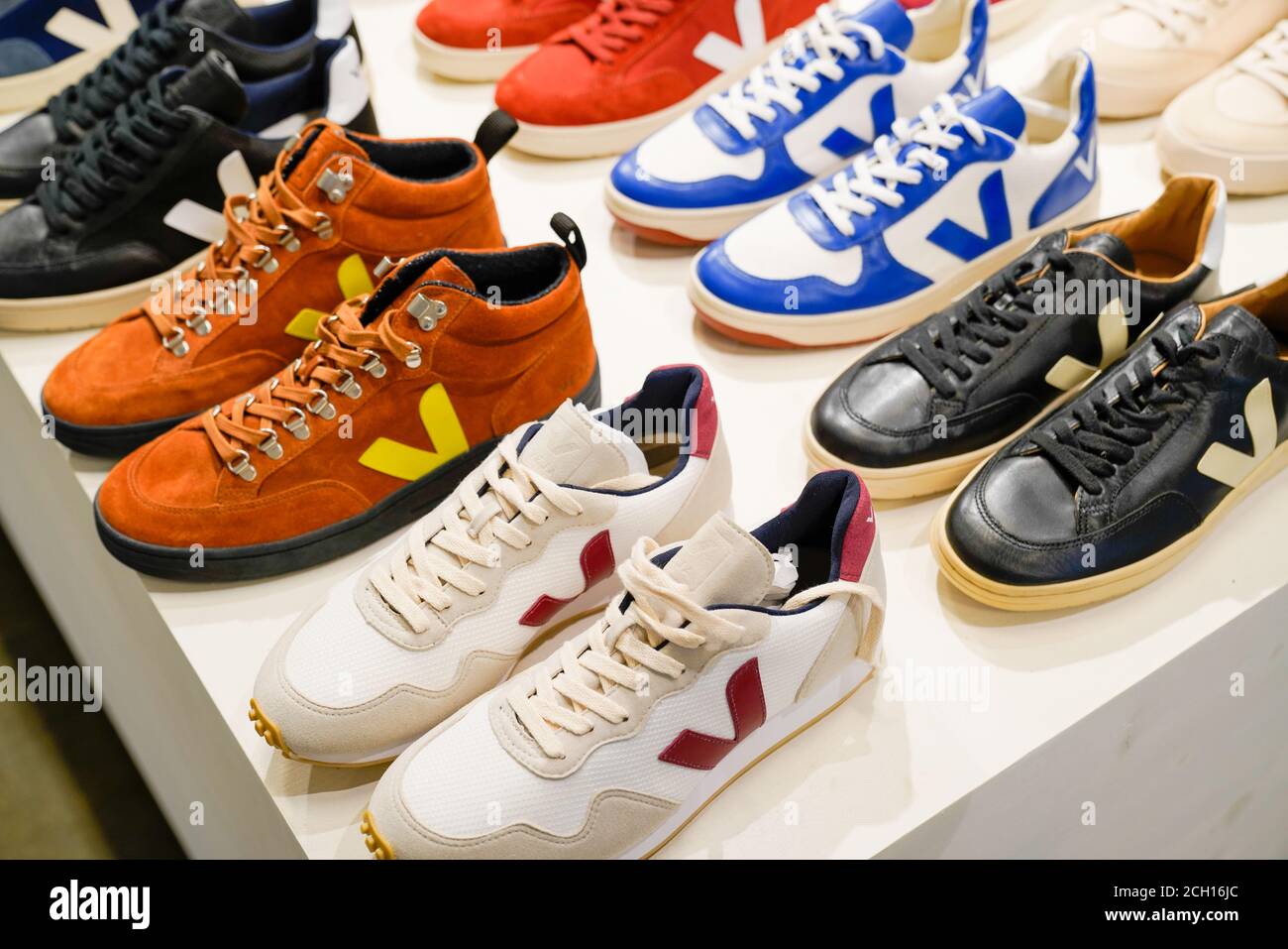 Bordeaux , Aquitaine / France - 09 01 2020 : veja shoes many sneakers  produced in dignified conditions direct producer manufacturers Stock Photo  - Alamy