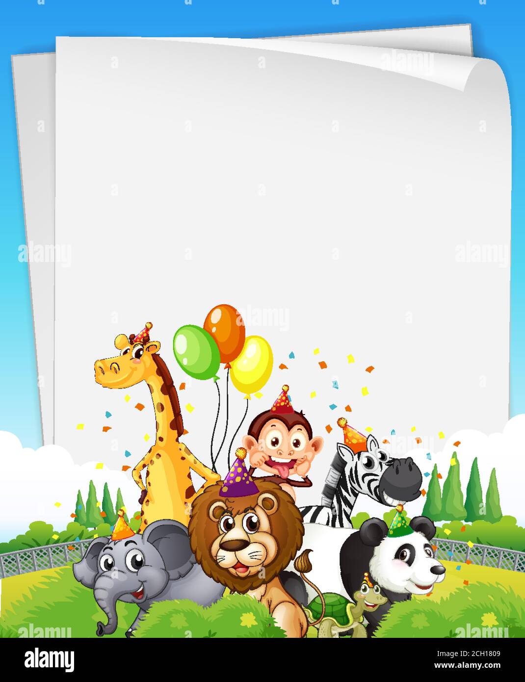 Blank banner with wild animal in party theme illustration Stock Vector ...