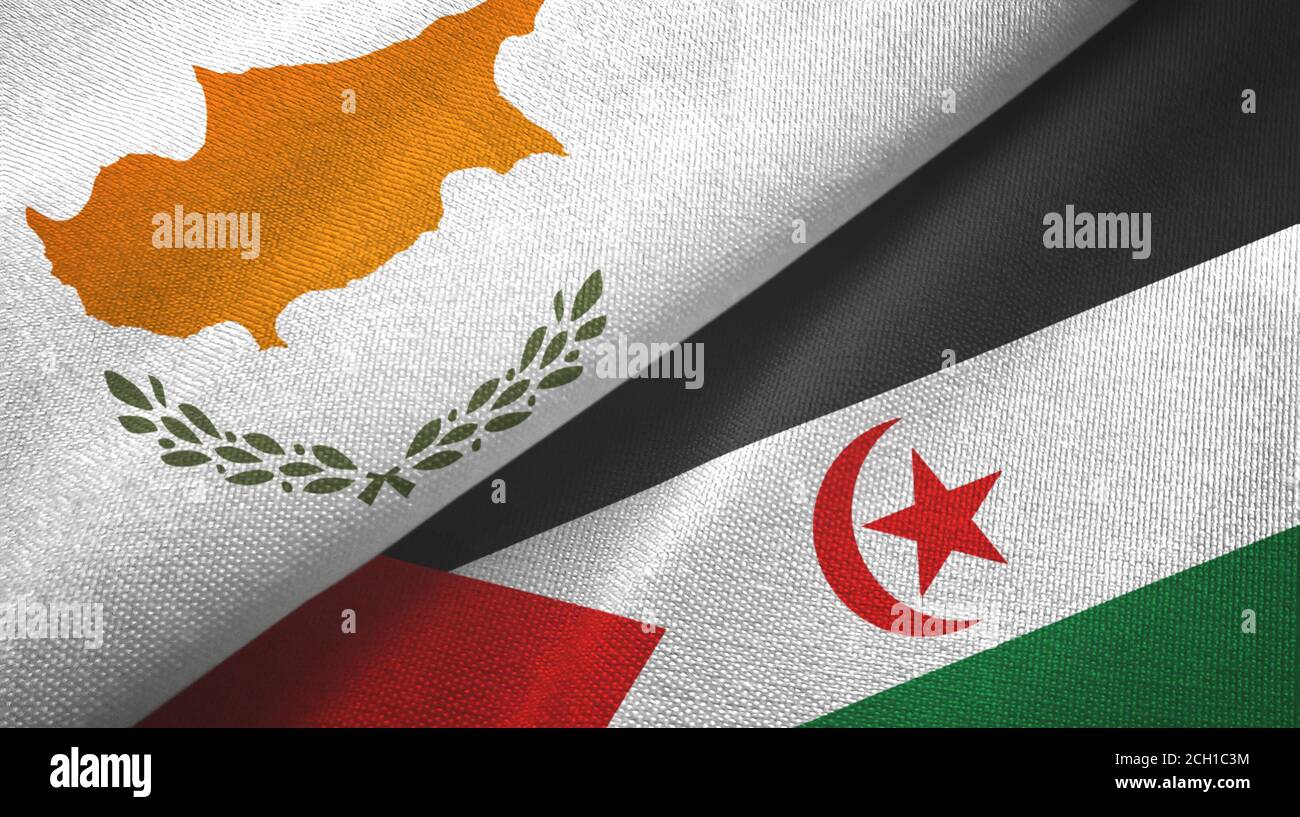 Cyprus and Western Sahara two flags textile cloth, fabric texture Stock Photo