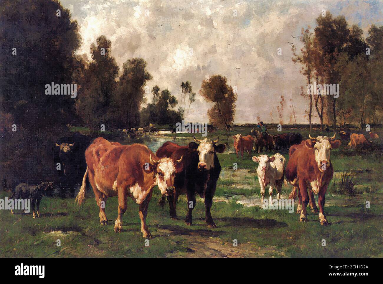 Marcke De Lummen Emile Van - Cattle in a Meadow - French School - 19th and Early 20th Century Stock Photo