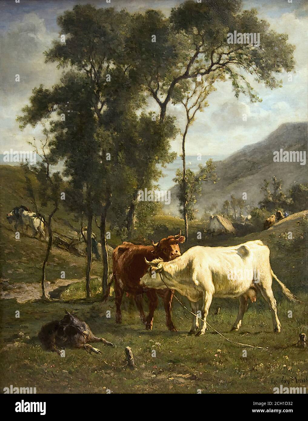 Marcke De Lummen Emile Van - Cows Grazing in a Pasture - French School - 19th and Early 20th Century Stock Photo