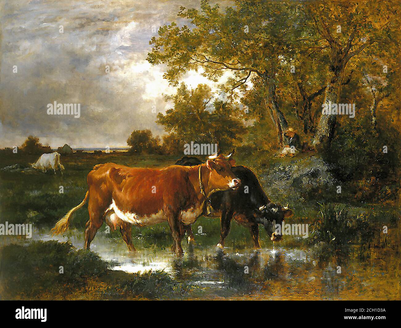 Marcke De Lummen Emile Van - Cows in a Landscape - French School - 19th and Early 20th Century Stock Photo