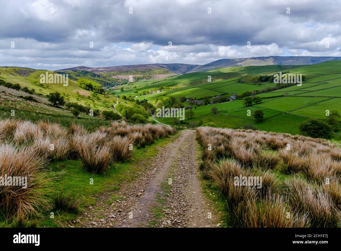 A stone path leading to the village of Hayfield. Stock Photo