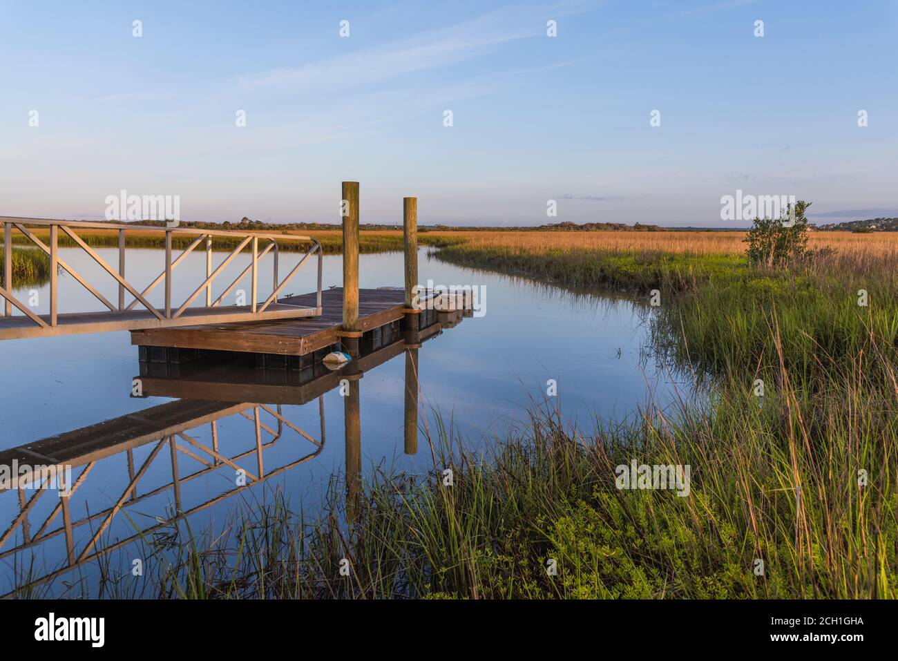 Tidewater Marsh Boat Landing dock. St.Augustine, Florida USA Stock