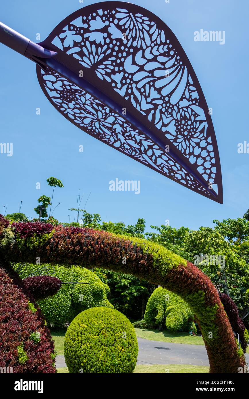 Singapore, Gardens by the Bay. Park garden with metal leaf sculpture. Stock Photo
